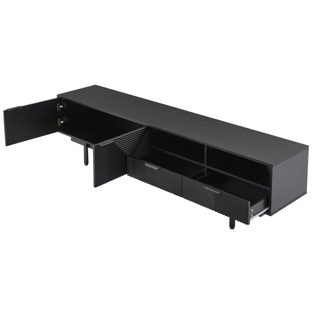 TV-LOWBOARD aus Spanplatte 200x40x51 cm Schwarz mit Stauraum, Kabeldurchführungen und 5 Metallfüßen - Schwarz, Holzwerkstoff (200/51/40cm) - IVMEU