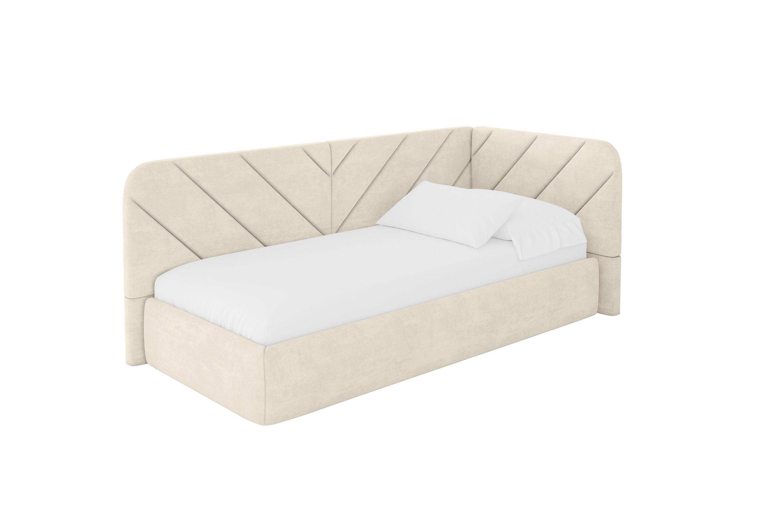 EINZELLBETT Jugendbett mit Bettkasten und Matratze H3/H4, Links - FIKY 90x200 Beige - Beige, Holzwerkstoff/Textil (90/200cm) - ALTDECOR