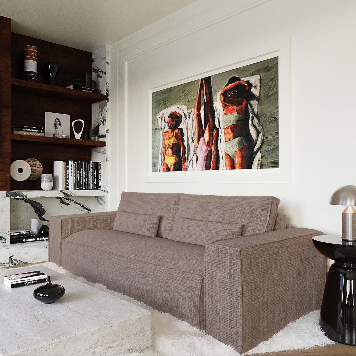 SCHLAFSOFA Express JUNE Geprägter Samt Taupe 236cm - Taupe, Textil (236/80/100cm) - Premium Interiors