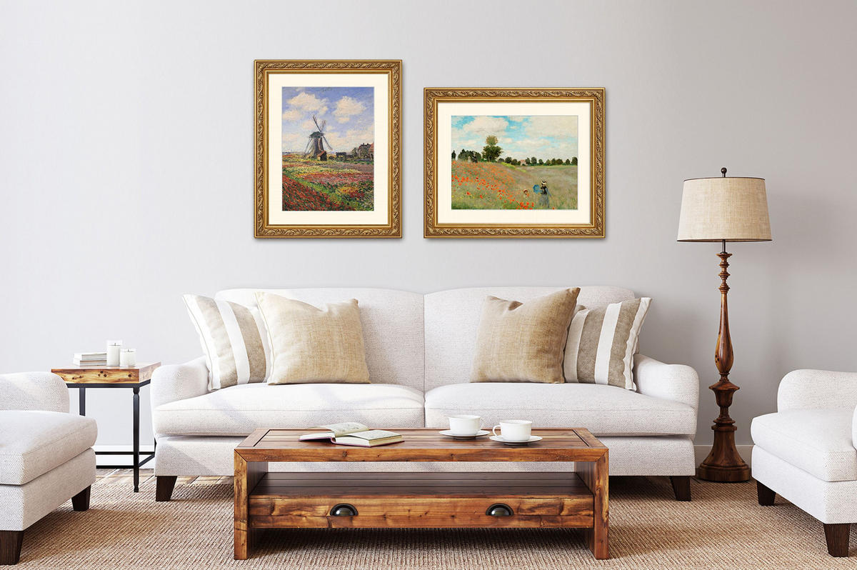 BILD gerahmt 53x63 cm Claude Monet "Tulip Field with Windmill" - Gelb, Holz (53/63cm) - artissimo