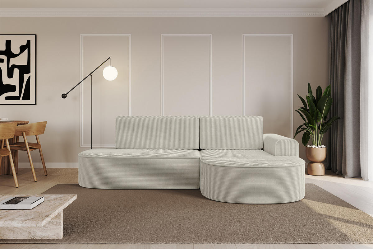 ECKSOFA mit Schlaffunktion und Bettkasten Ottomane Rechts MARI-L1-S - 283x167x85 cm Beige Cord - Schwarz/Cappuccino, Holzwerkstoff/Kunststoff (167/283cm) - ALTDECOR