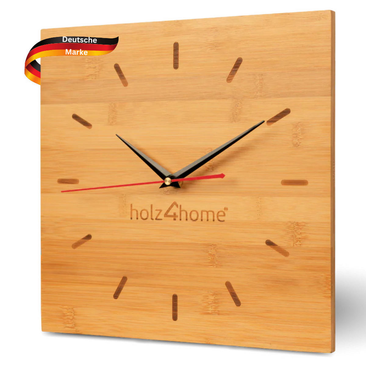 WANDUHR groß Holz BAMBUS 30x30 cm Quadratisch Geräuschlos - Braun, Holz (30/30/2cm) - DELUKE