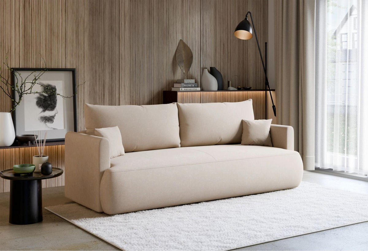 3-SITZER SOFA Ovo Mini Creme Chenille Easy-Clean, creme - Creme/Schwarz, Kunststoff/Textil (226/90/97cm) - Selsey
