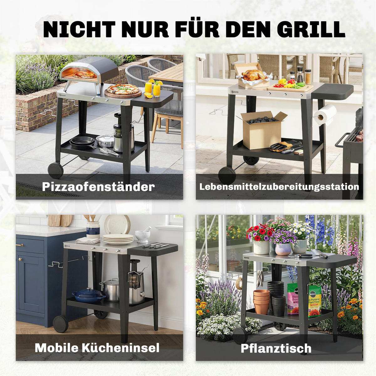GRILLWAGEN Edelstahl Metall Schwarz - Schwarz, Metall (67.5/80.5/115cm) - Outsunny