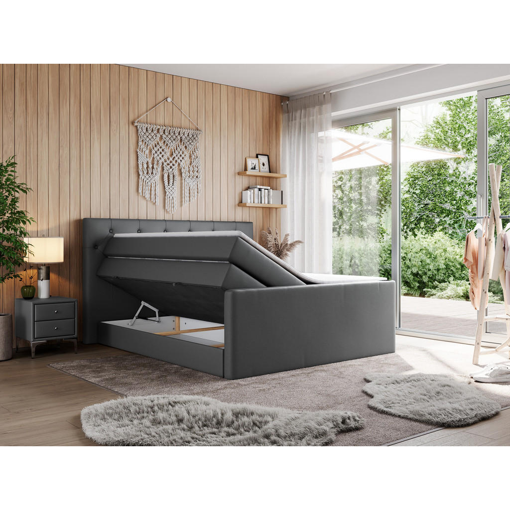 Thumbnail - MKS Boxspringbett, Dunkelgrau, Textil, 2-Sitzer, H3, Rechteckig, 120x200 cm, Schlafzimmer, Betten, Boxspringbetten