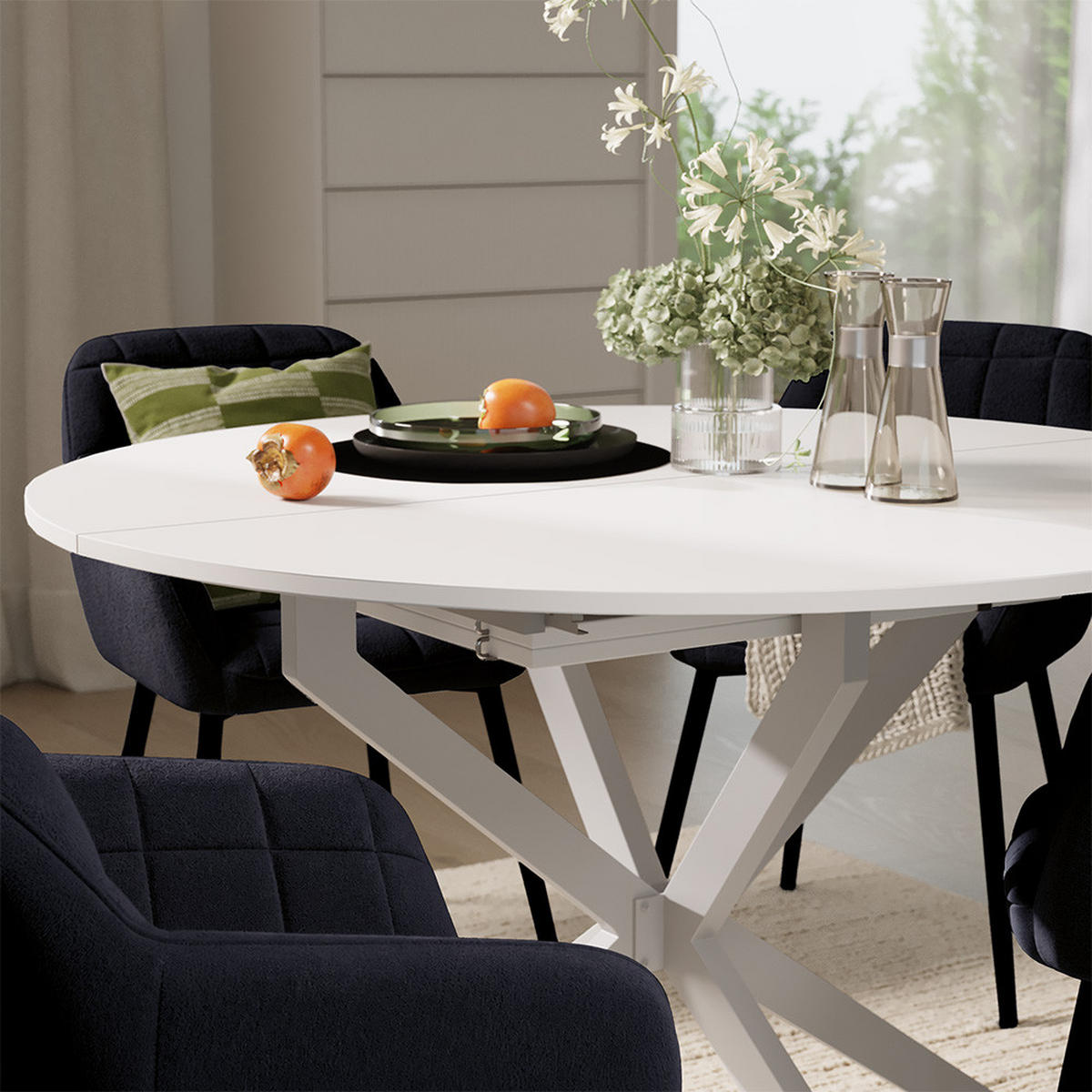 ESSTISCH-SET Loyd, Weiß/Grau, 120 x 120 cm mit 4 Esszimmerstühlen (Schwarz) - Weiß/Grau, Holzwerkstoff (120/76.5/120cm) - Vicco