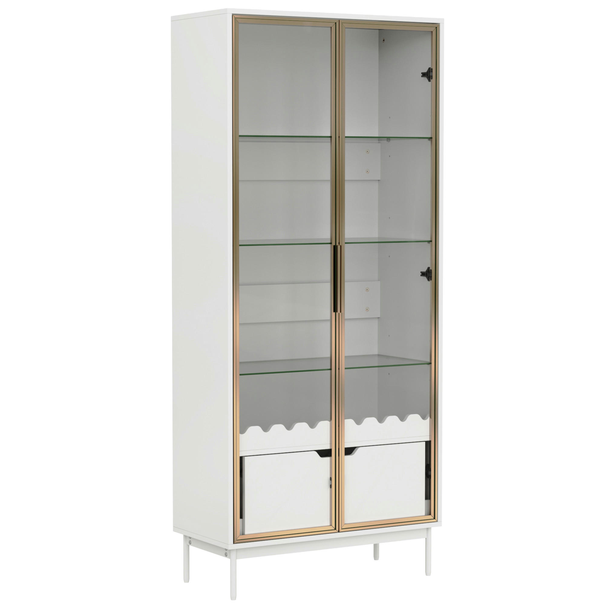 VITRINE in Weiß mit Glastür und Schublade für Wohnzimmer, B75/T35/H170,8 cm - Transparent/Weiß, Glas/Holzwerkstoff (75/170.8/35cm) - STILVORA
