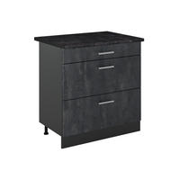 KÜCHENUNTERSCHRANK R-Line, Schwarz Beton/Anthrazit, 80 cm mit 3 Schubladen Arbeitsplatte Anthrazit - Anthrazit/Schwarz, Holzwerkstoff (80/81.6/60cm) - Vicco