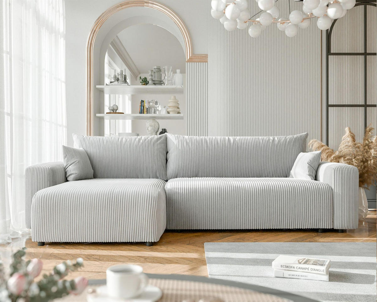 ECKSOFA Luna Max Mit Schlaffunktion - Hellgrau, Holzwerkstoff/Textil (278/145cm) - Fun Möbel