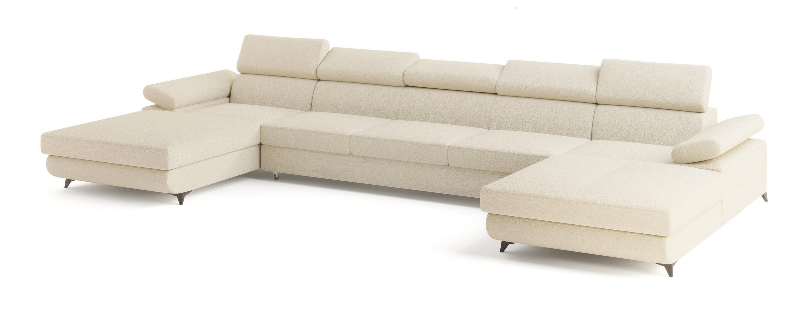 WOHNLANDSCHAFT VIVENTE Creme Boucle-Stoff mit Schlaffunktion - Creme, Holz (410/89/190cm) - MASSENO