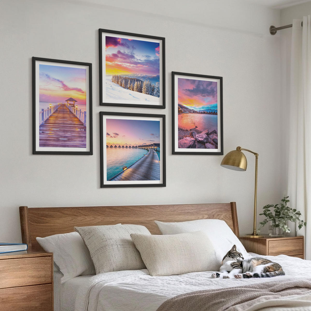 BILDER SET 4er Set - 50x50 cm & 40x60 cm Schwarzer Rahmen - Winterlandschaft des Pierbergs - Schwarz, Kunststoff (50/50cm) - TULUP