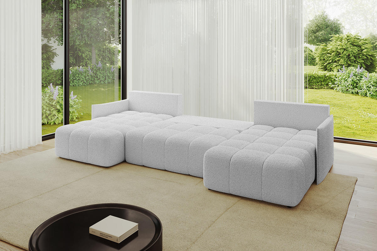 WOHNLANDSCHAFT LONLI-U 355x189x68 Hellgrau Bouclé - Hellgrau, Holzwerkstoff/Kunststoff (355/68/189cm) - ALTDECOR