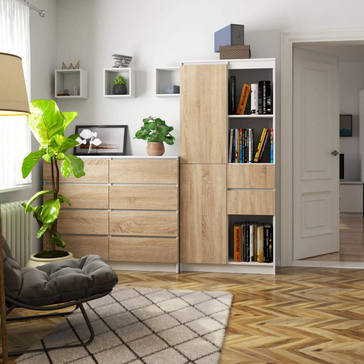 STANDREGAL Weiß, Eiche Sonoma 180/80/35 - Weiß, Holzwerkstoff (80/180/35cm) - RAUMHIRSCH FURNITURE