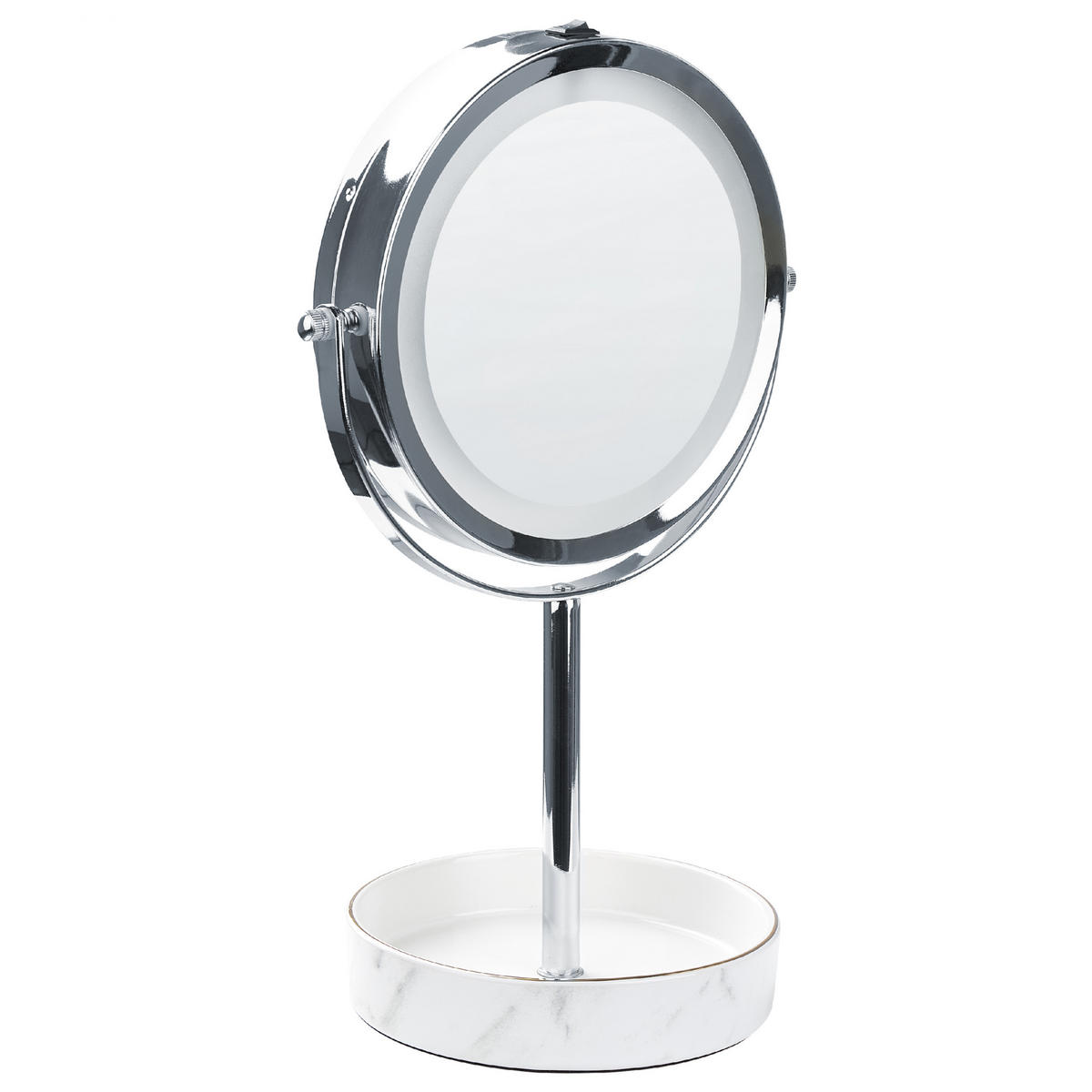 KOSMETIKSPIEGEL silber/weiß mit LED-Beleuchtung 20 cm Savoie - Silberfarben/Weiß, Metall (20/34/15cm) - Beliani