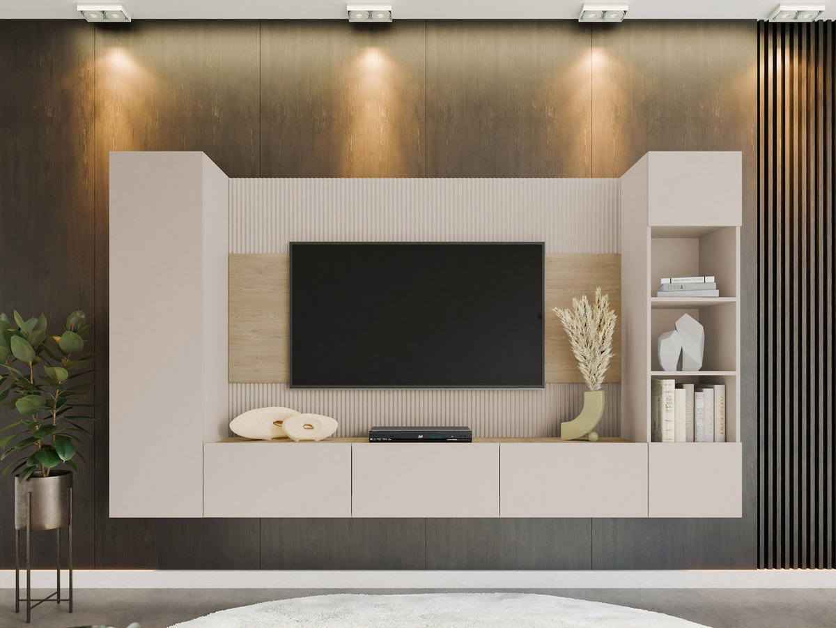 WOHNWAND Deromi IV - Beige, Holzwerkstoff (260/150/38cm) - MIRJAN24