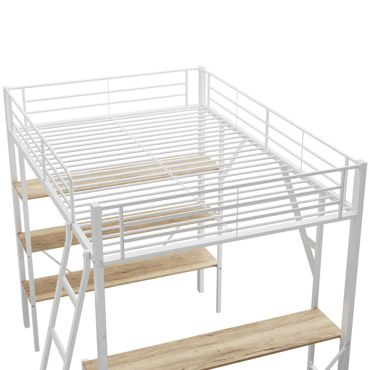 HOCHBETT 90/200 cm Weiß aus Metall und MDF mit Schreibtisch und 3 Ablagen - Weiß, Holzwerkstoff (90/200cm) - OKMYHOME