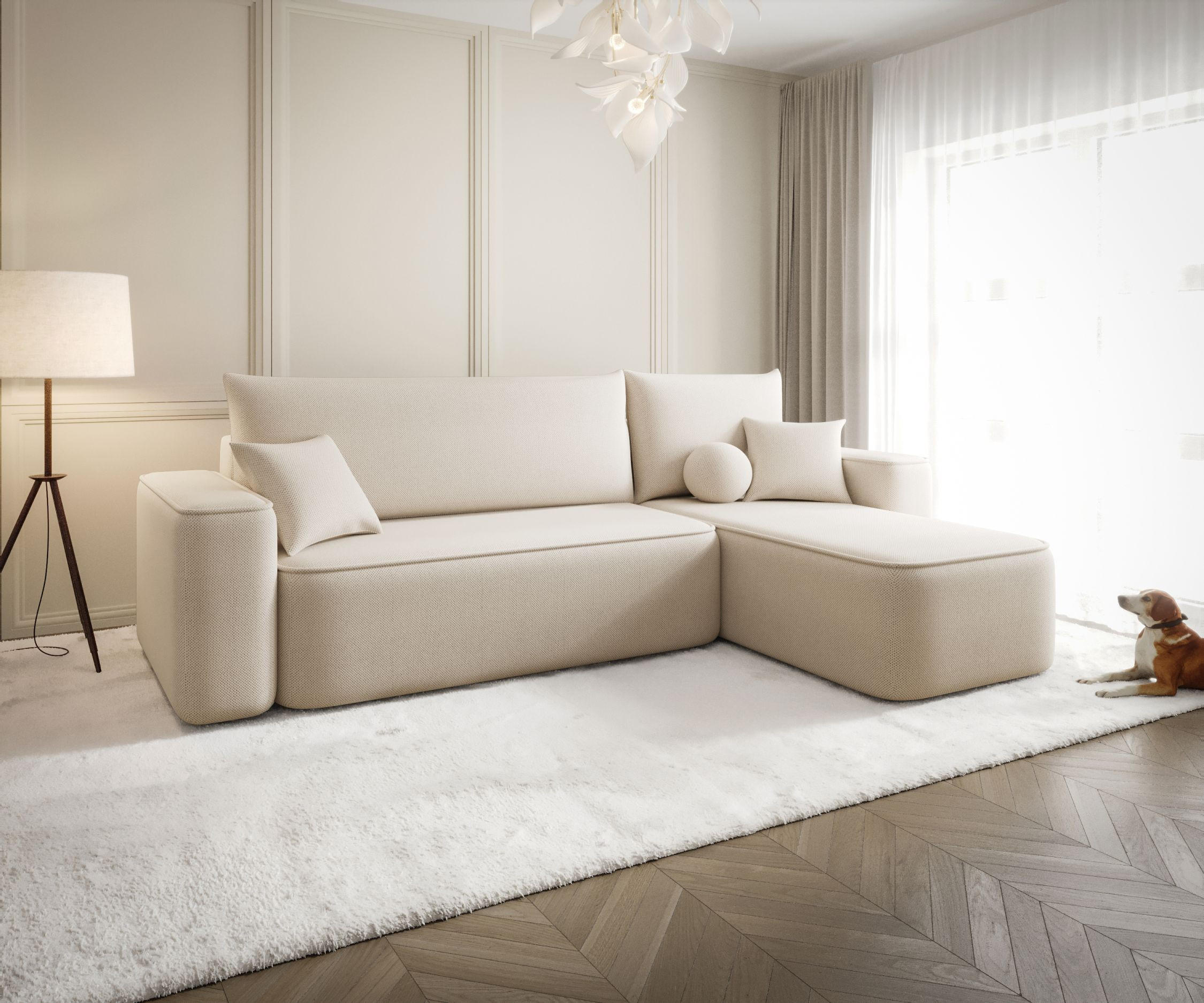 ECKSOFA mit Schlaffunktion SENNO Curio 09 Rechts - Ecru, Textil (250/150cm) - Bedante