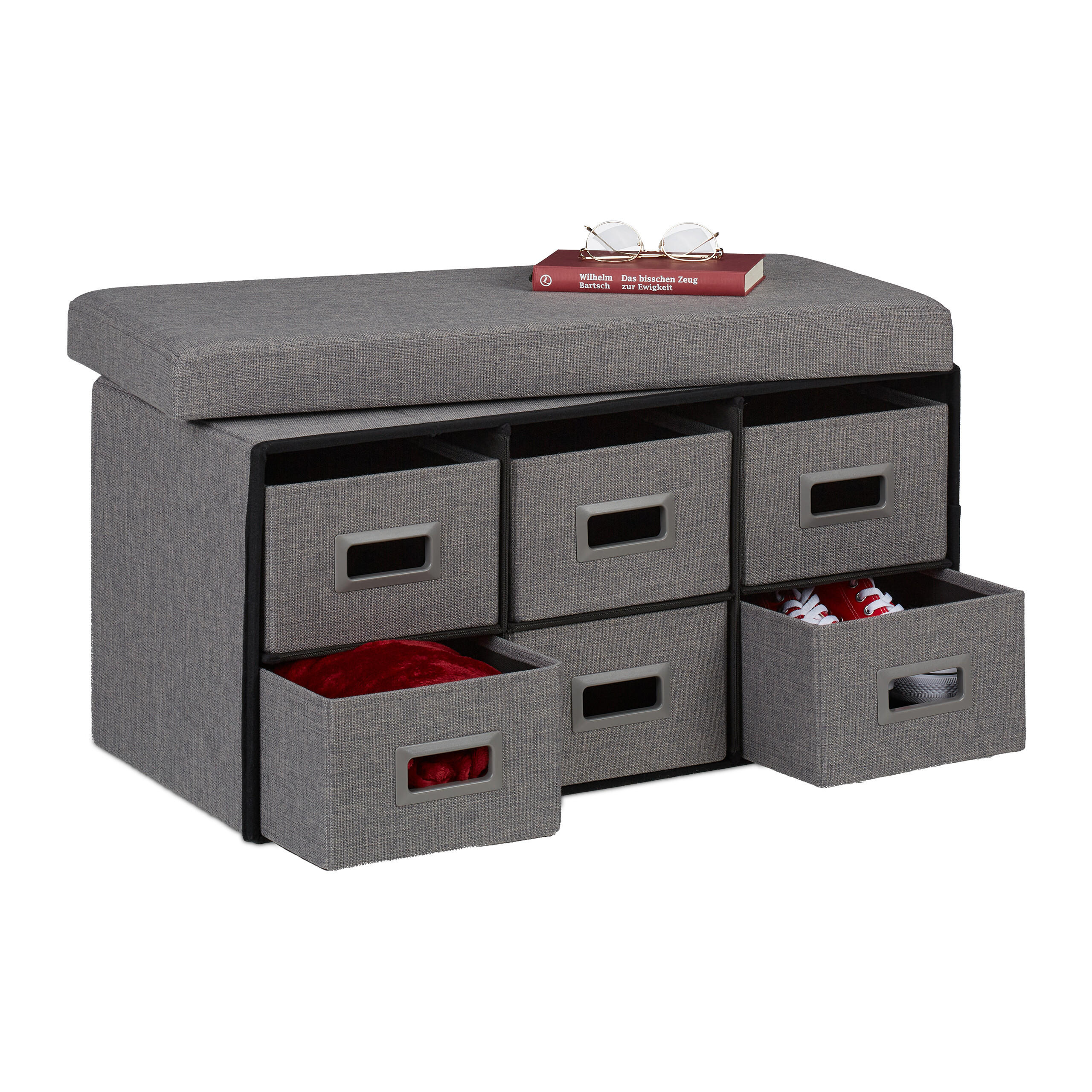 SITZBANK - Grau, Holzwerkstoff/Kunststoff (75.5/39/37cm) - Relaxdays