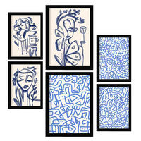 POSTER Set Mit 6 Kunst Löschen In Weibliche Zusammenfassung A3 & A4 Schwarzer Rahmen - Schwarz, Papier (29/3cm) - Nacnic