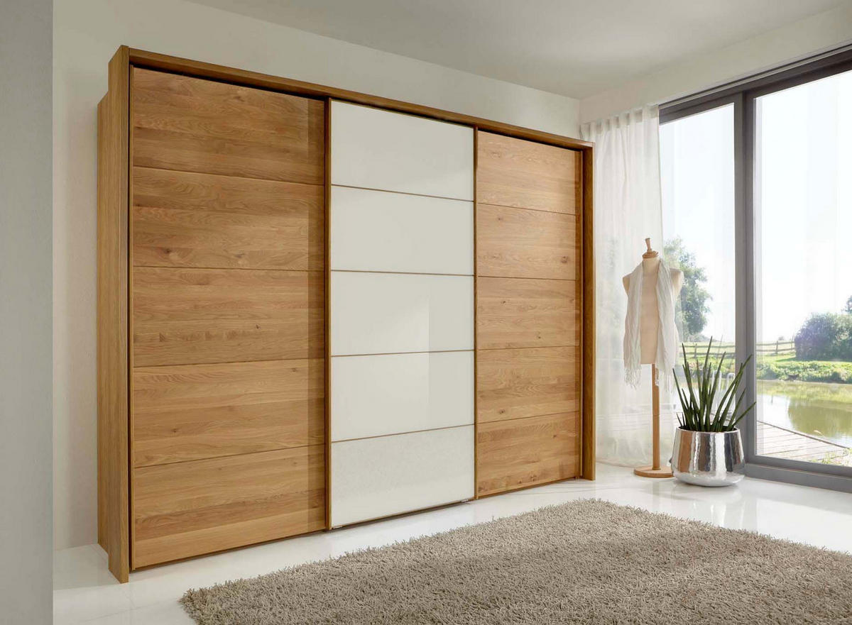 SCHLAFZIMMER Lenvara mit in Eiche und Champagner 4-teilig mit Schwebetürenschrank mit Spiegel, Passepartout, zwei Nachttische und Komfortbett - Braun, Holzwerkstoff (80/200/120cm)