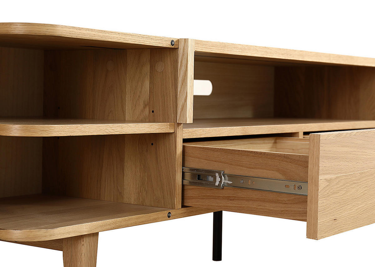 LOWBOARD mit 2 Türen - Rattan / Eiche teilmassiv - Beige, Holzwerkstoff (180/55/40cm) - home24