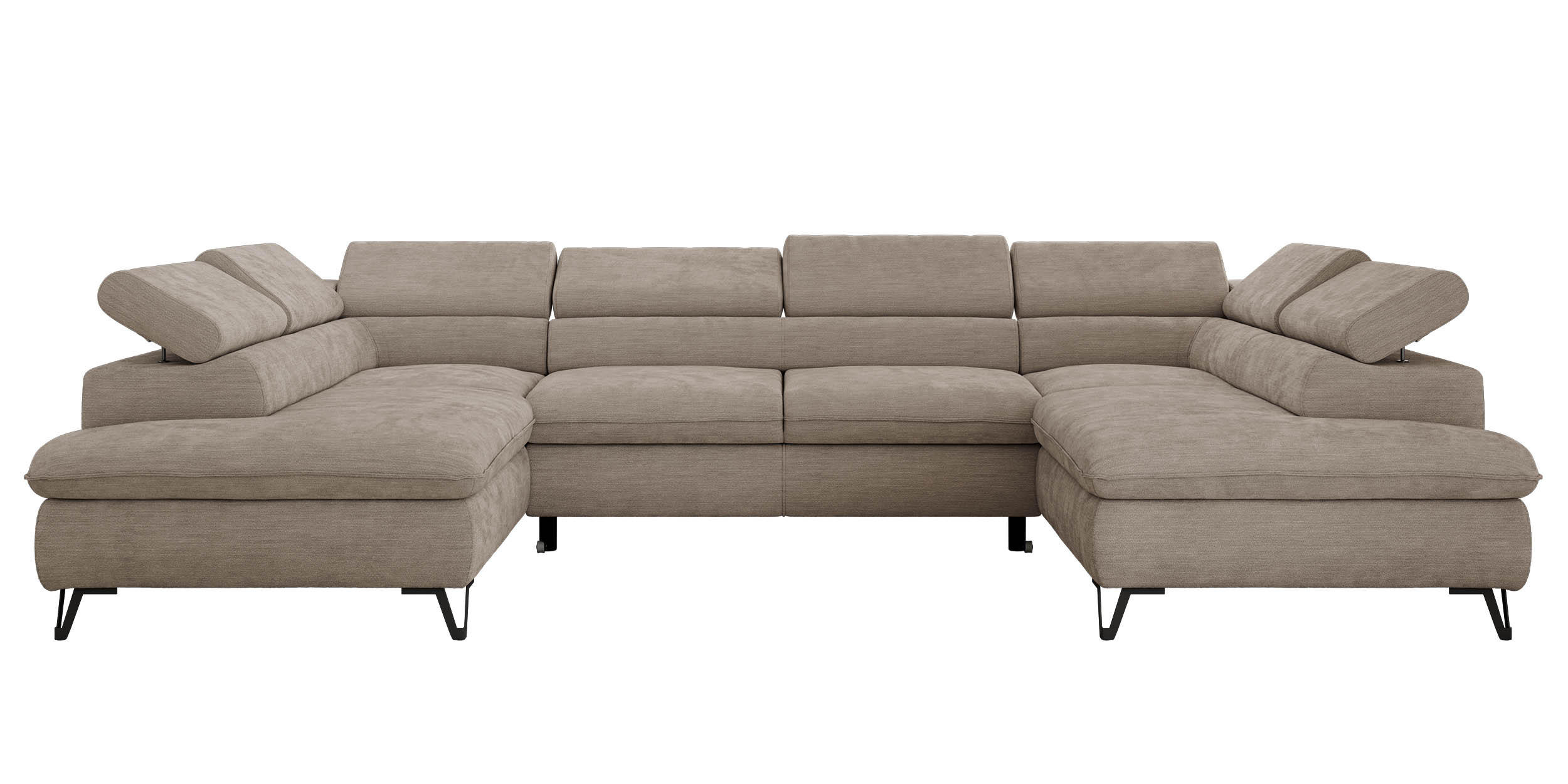 WOHNLANDSCHAFT PABLO U Schenille glatt Hellgrau mit Topper Visco - Hellgrau/Schwarz, Textil/Metall (346/76/208cm) - MKS