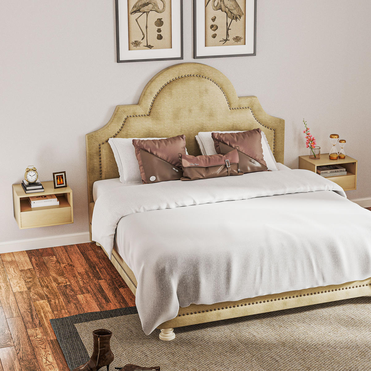 NACHTTISCH hängend 2er-Set, 45B x 35T x 27,5H cm, Naturholz - Naturfarben, Holzwerkstoff (45/27.5/35cm) - HOMCOM