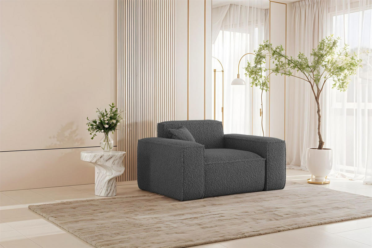SOFASET Celes Premium 3-2-1 In Sven - Dunkelgrau, Holzwerkstoff/Textil (218/73/90cm) - Fun Möbel