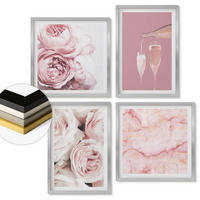 WANDBILDER 4er Set - 50x50 cm & 40x60 cm Silberner Rahmen - Rosen, Champagner, Marmor, Pastell - Silberfarben, Kunststoff (50/50cm) - ArtPrintCave