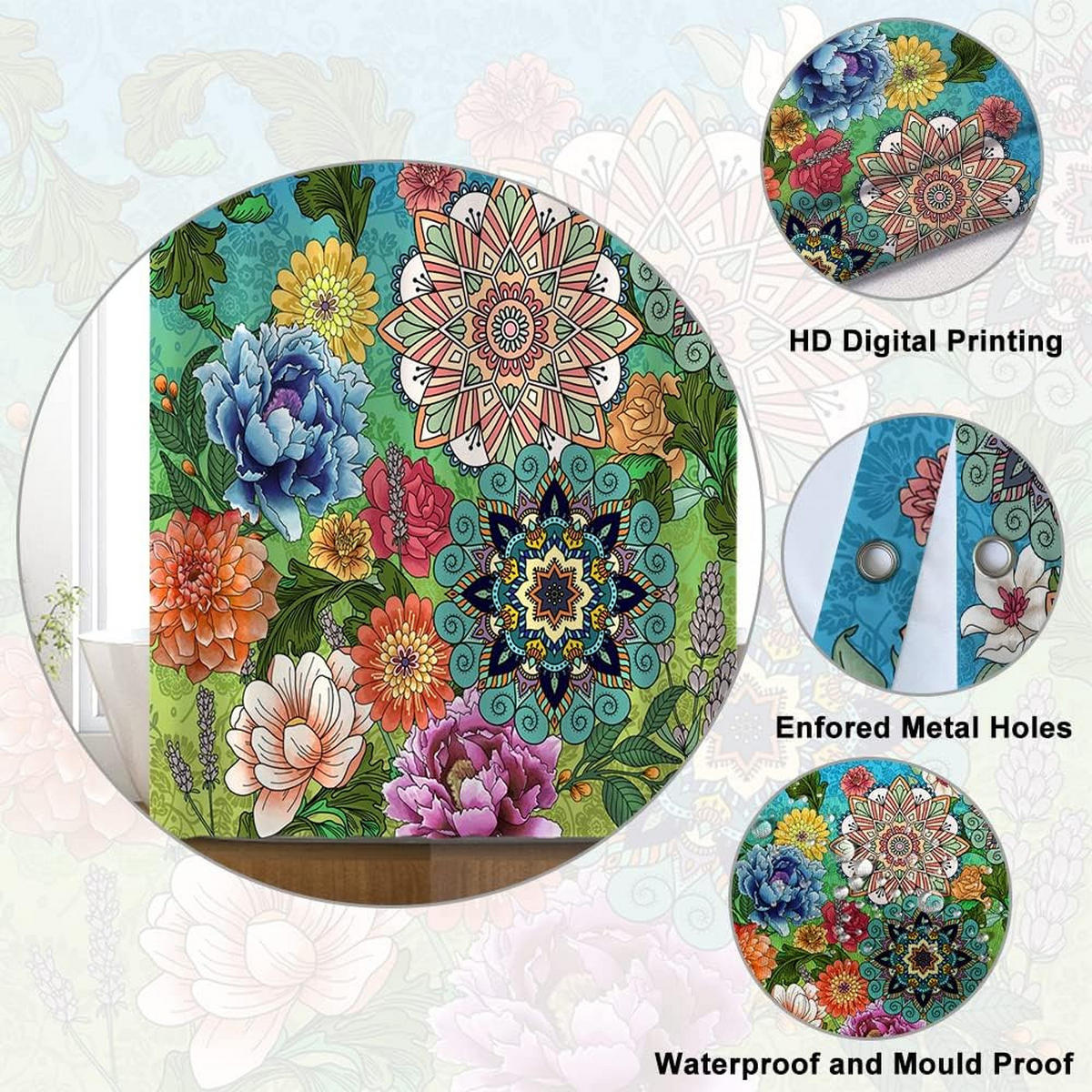 DUSCHVORHANG abstrakt Blumen Polyester wasserdicht schimmelresistent Badewanne - Multicolor, Textil (180/180cm) - MCBOSON