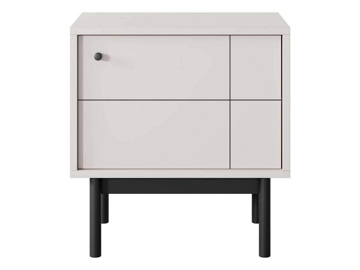 NACHTTISCH Panda Beige, Schwarze Beine, Nachtkommode - Beige/Schwarz, Holzwerkstoff (54/57/39cm) - Bettso
