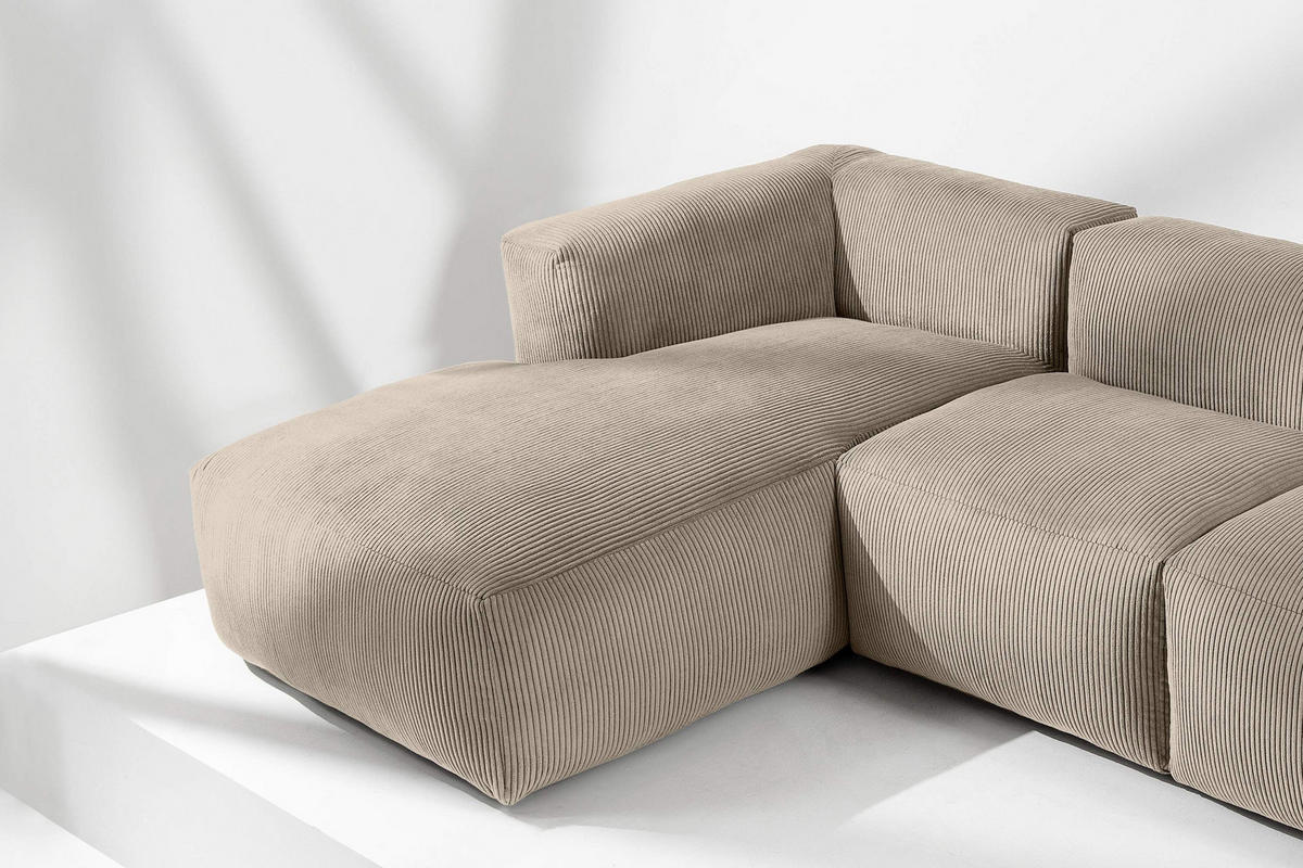 ECKMODULSOFA-LINKS BUFFO 6-Sitzer mit extrem weicher Sitzfläche, Kordstoff, beige - Beige, Textil (377/180cm) - KONSIMO®