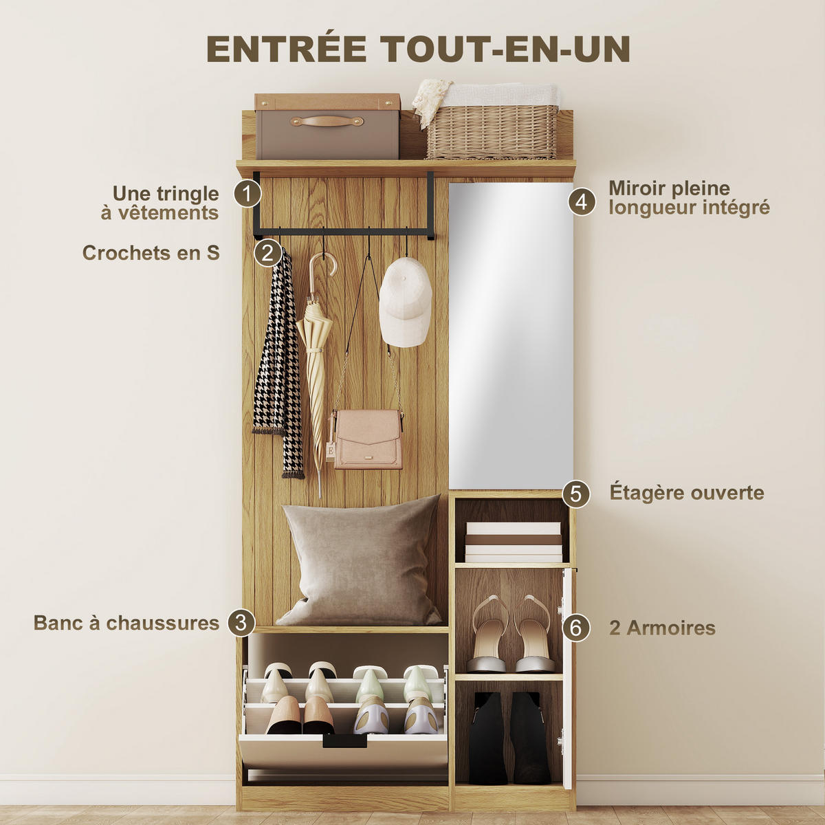 GARDEROBE DE-17896 Eiche - Eichefarben, Holzwerkstoff (36/168/80cm) - ComfortXL