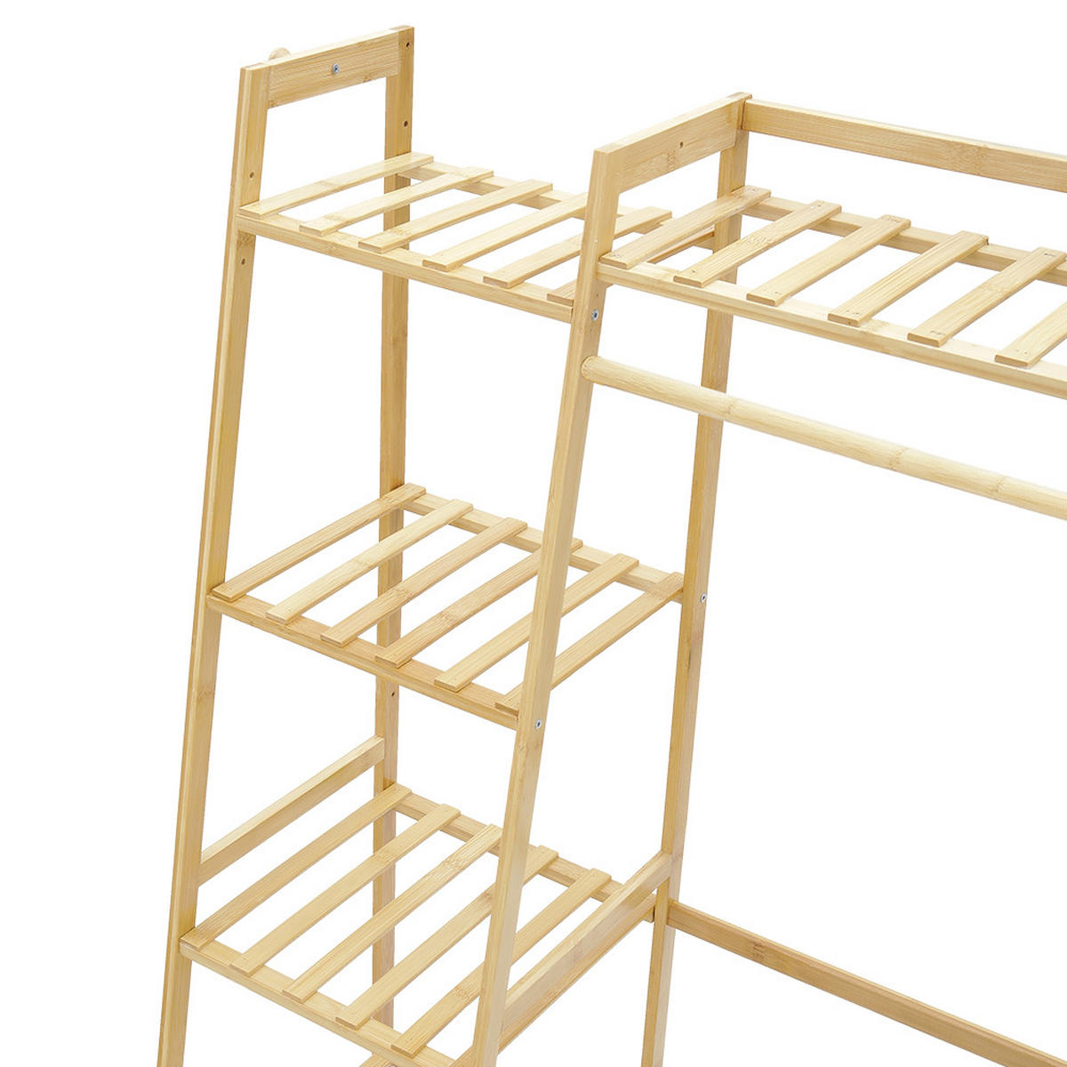 GARDEROBENSTÄNDER 110/40/140 cm 7-Ablagefächer Kleiderstange Haken Freistehend Bambus Naturfarben - Naturfarben, Holz (110/140/40cm) - Livingandhome