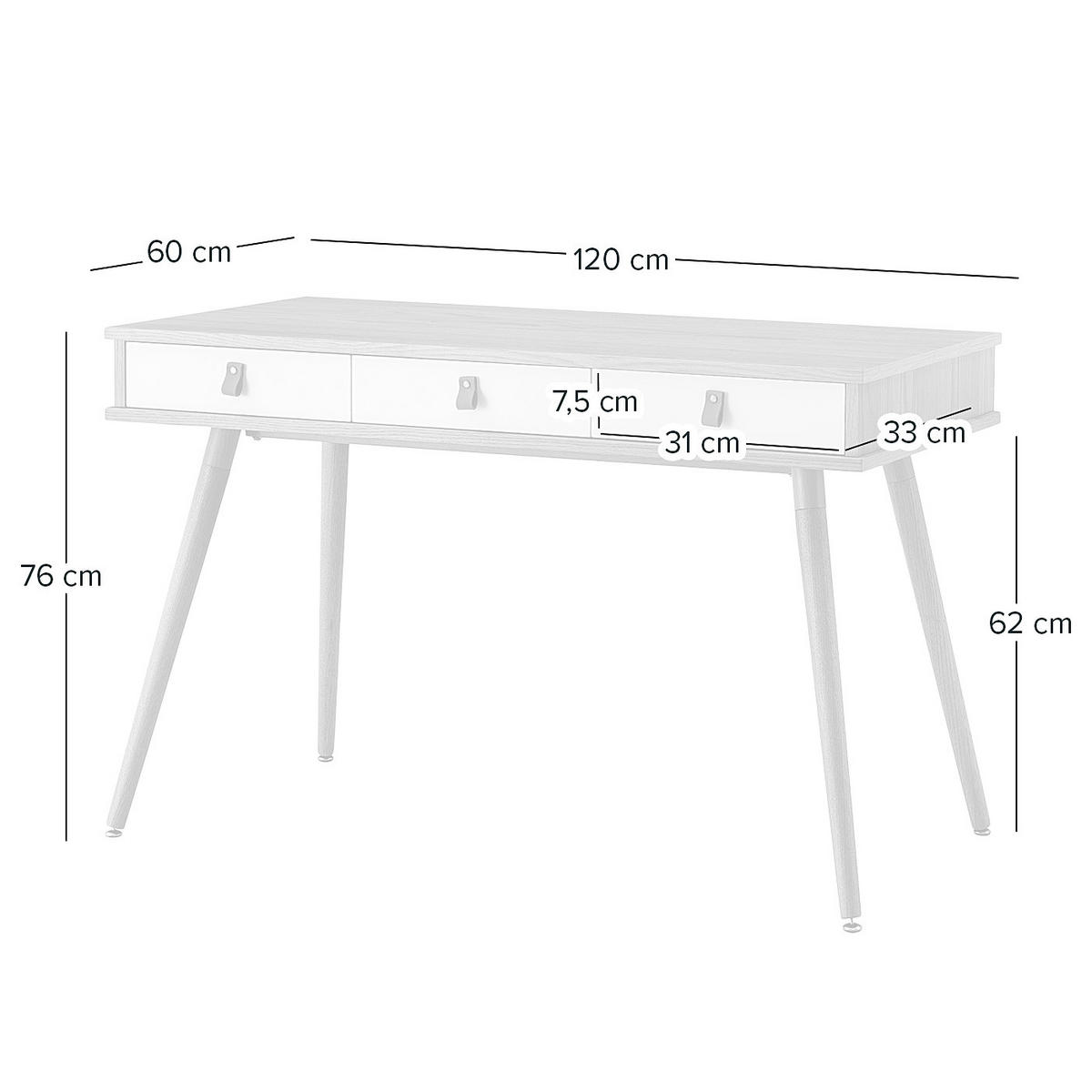 SCHREIBTISCH - Echtholzfurnier, Eiche - Eichefarben, Holzwerkstoff (60/120/76cm) - home24