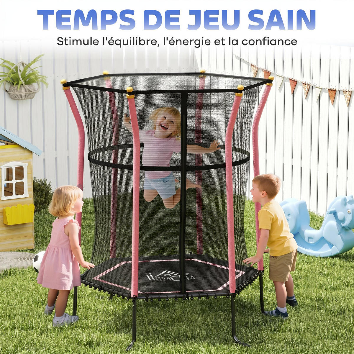 TRAMPOLIN DE-18990 Ø163 cm mit Sicherheitsnetz und Leiter Rosa/Schwarz - Pink, Metall (163.5/163.5cm) - ComfortXL