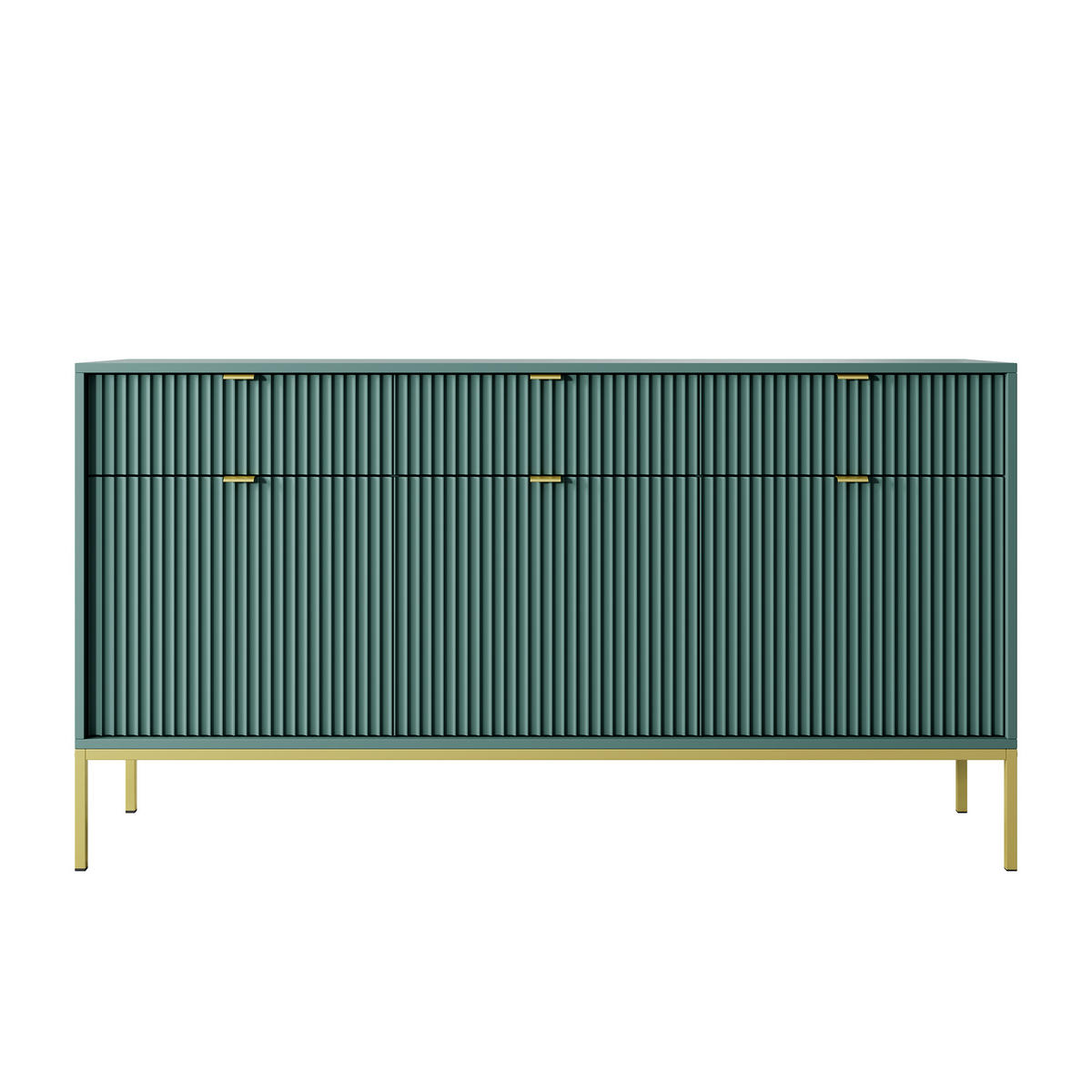 SIDEBOARD STELLARE 154/83/39 cm mit 3 Schubladen 3 Türen Hellgrün - Goldfarben/Hellgrün, Holzwerkstoff (154/83/39cm) - MASSENO