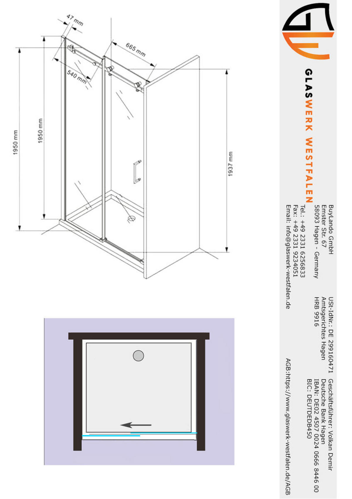 DUSCHKABINE Victoria 125x195 cm Schiebetür Gold - Goldfarben, Glas (1/125/195cm) -  Glaswerk Westfalen