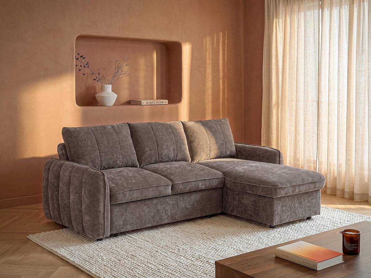 SCHLAFSOFA - 4 Personen - stoff - taupe Naloci - Taupe, Kunststoff/Textil (240/92/158cm) - Vente-Unique
