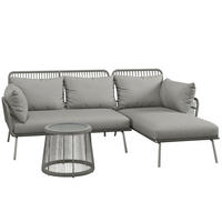 SITZGRUPPE mit Kissen, 3 tlg. Rattan Gartenmöbel-Set, Gartengarnitur, Hellgrau - Hellgrau, Kunststoff - Outsunny