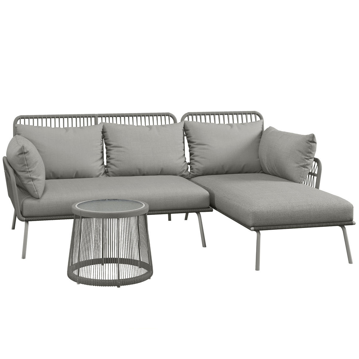 SITZGRUPPE mit Kissen, 3 tlg. Rattan Gartenmöbel-Set, Gartengarnitur, Hellgrau - Hellgrau, Kunststoff - Outsunny