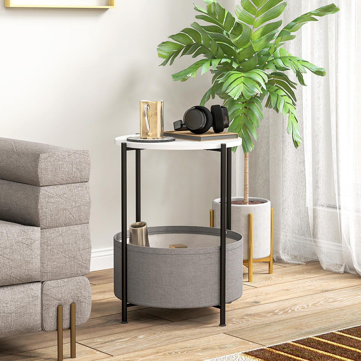 BEISTELLTISCH, für Wohnzimmer, Schlafzimmer, 44 x 44 x 56 cm, Grau+Weiß - Weiß, Metall (44/44/56cm) - HOMCOM