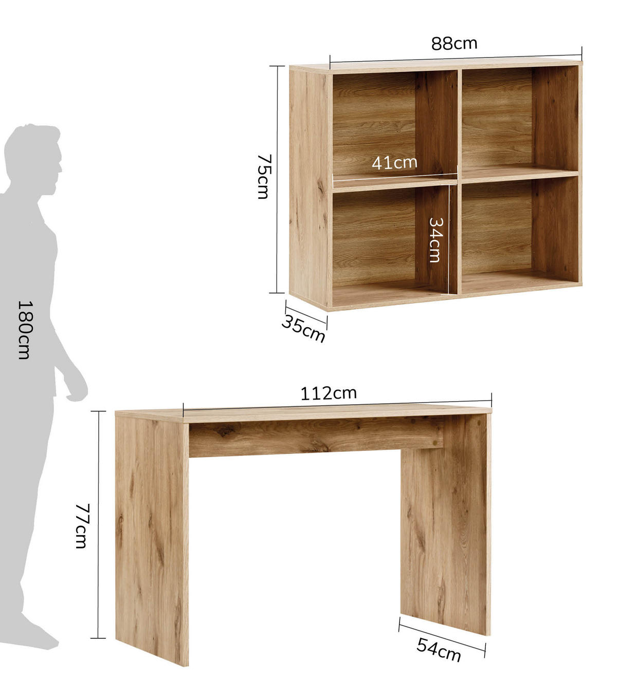 SCHREIBTISCH Der Produktive - Eichefarben, Holzwerkstoff (54/112/77cm) - Mokebo