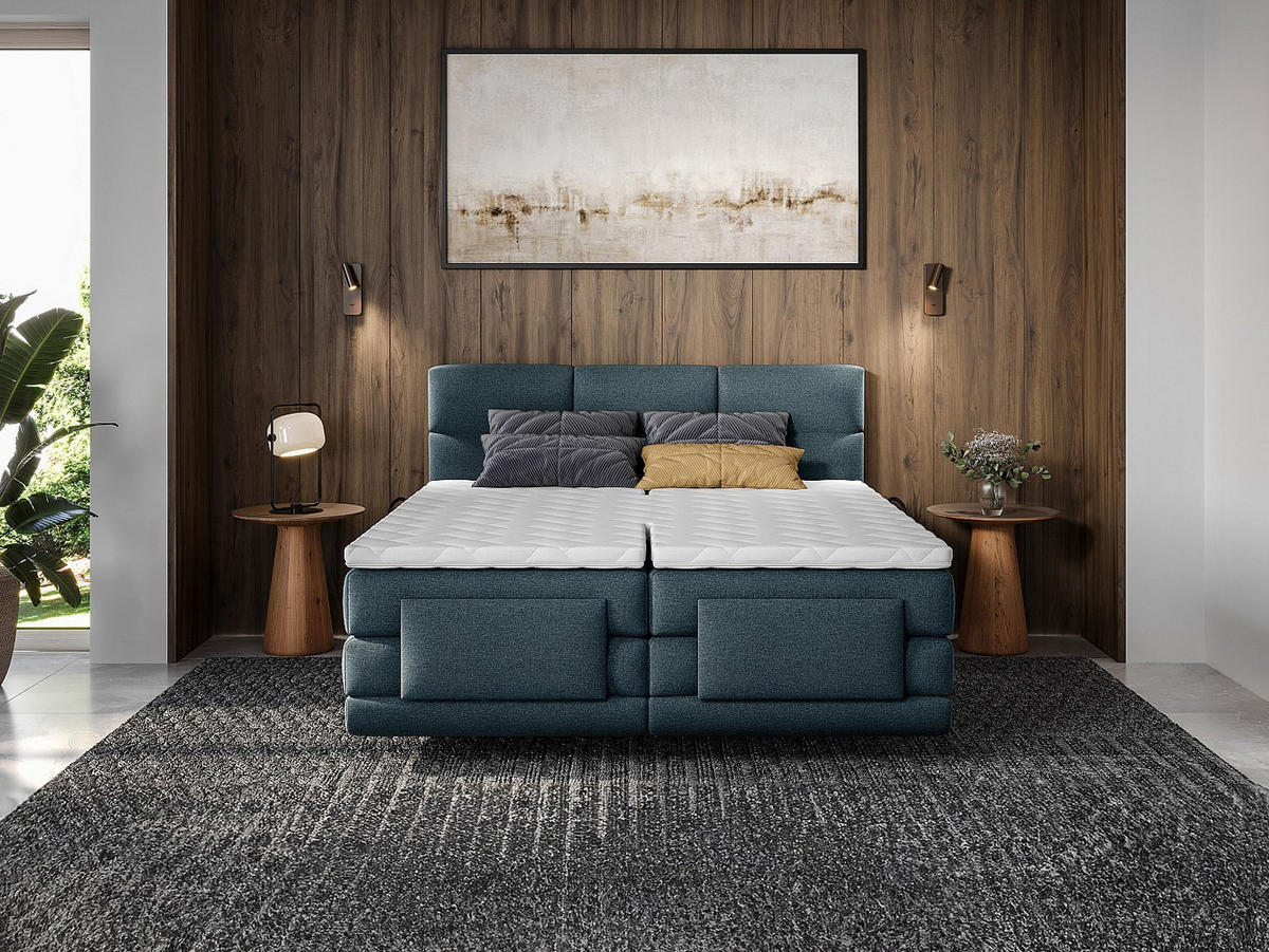 BOXSPRINGBETT - 2 Personen - stoff - blau Lodi - Blau, Textil (90/200cm) - Vente-Unique