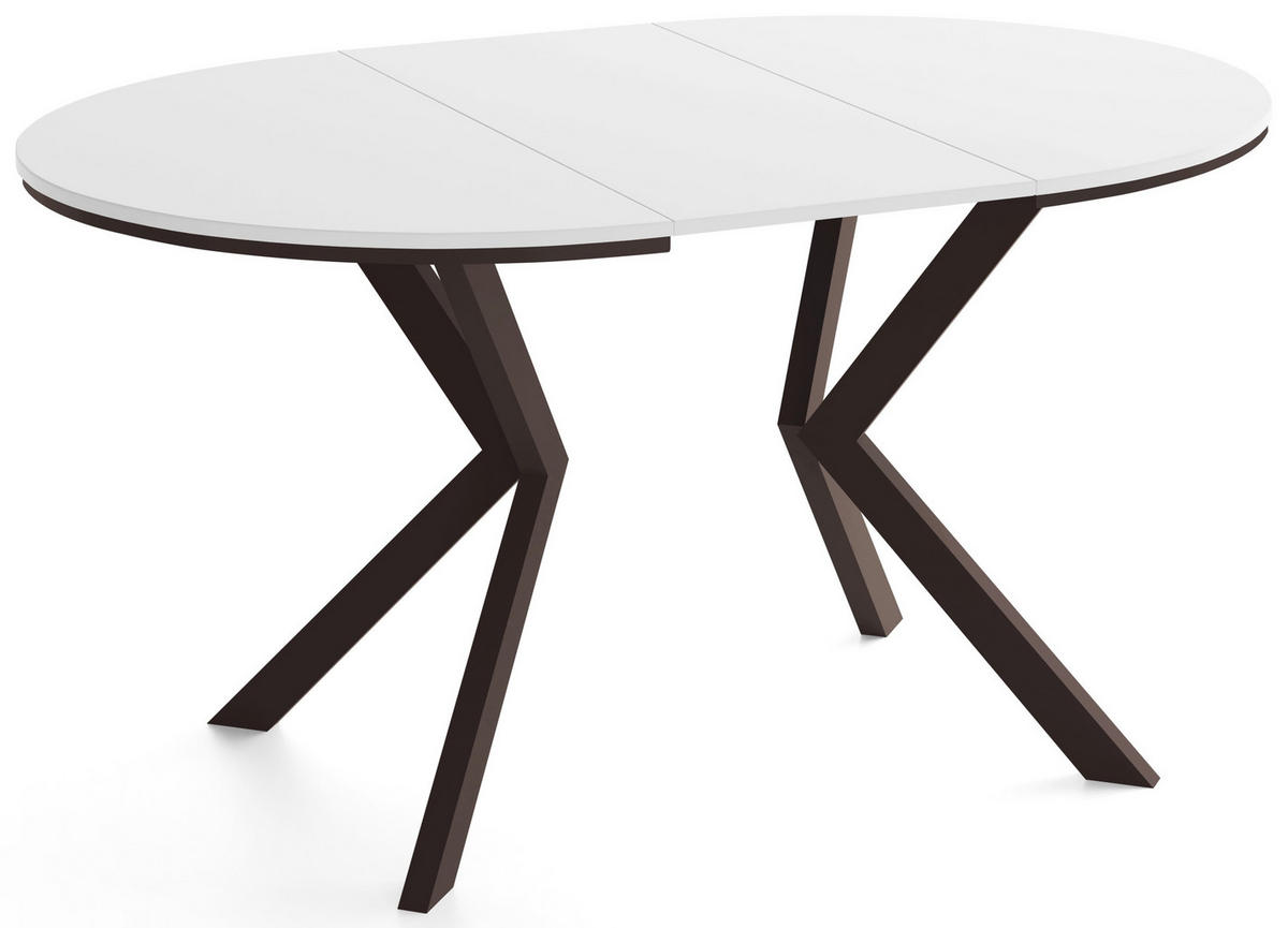 ESSTISCH Valio Neo rund oval ausziehbar verlängerbar mit braunen Metallbeinen, Weiß 100-140/100/76 cm - Braun/Weiß, Holzwerkstoff/Metall (100/140/76cm) - WFL GROUP