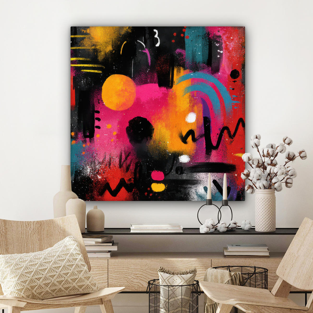 LEINWANDBILD Farbflächen - Formen - Bunt - Abstrakt Deko Groß 90x90 cm - Pink, Textil (90/90cm) - MuchoWow