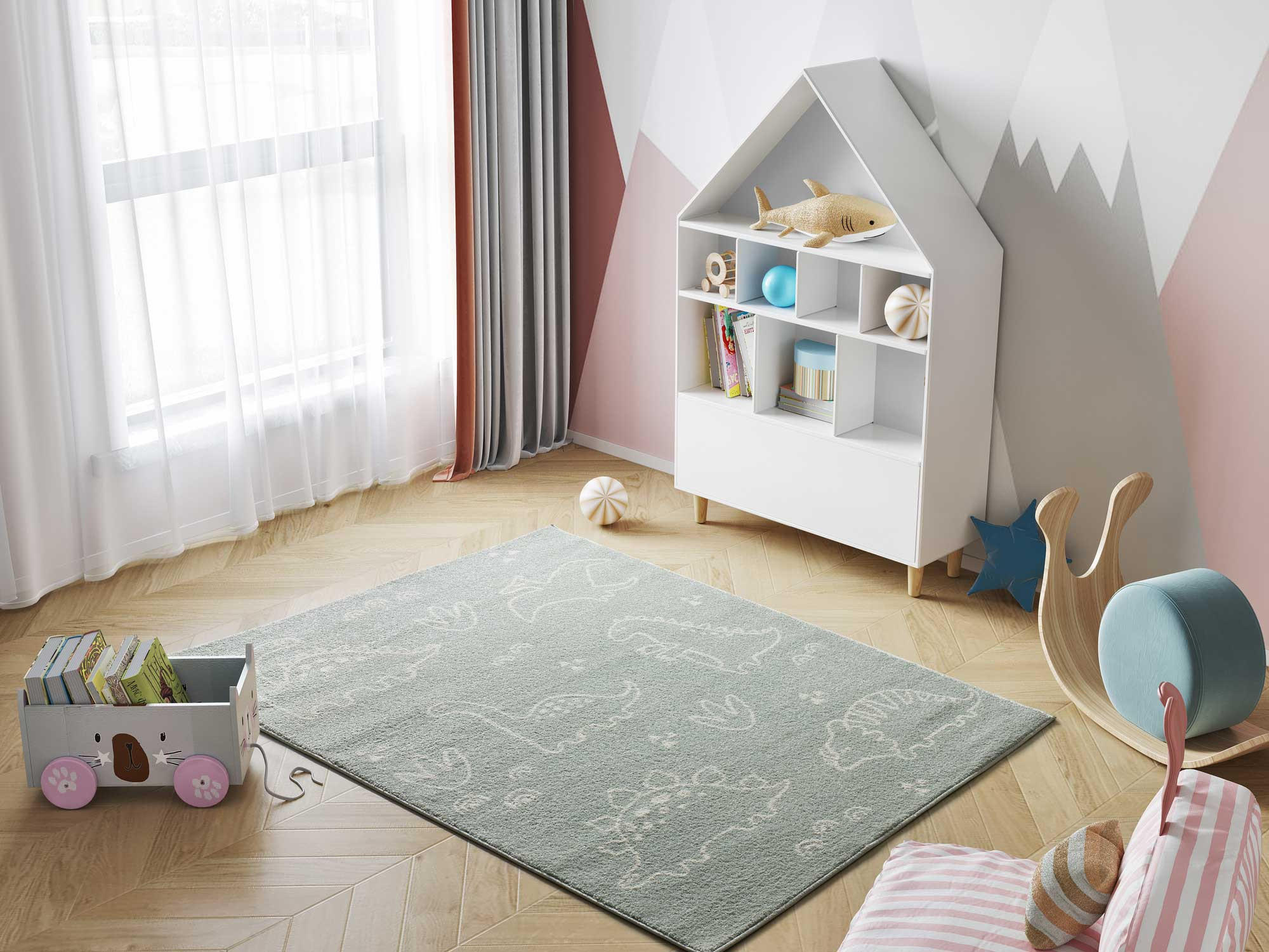 Thumbnail - Atticgo Kinderteppich, Grün, Textil, Tiere, Rechteckig, 120x170 cm, Oeko-Tex® Standard 100, in verschiedenen Größen erhä...