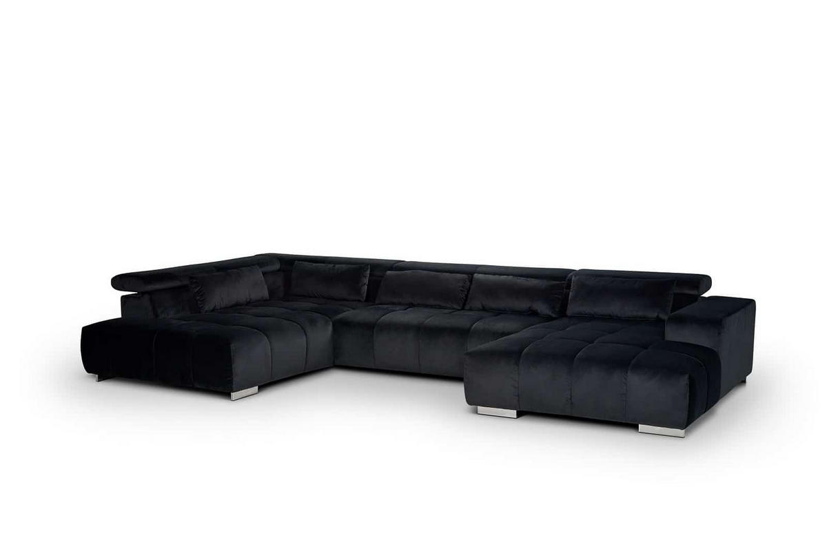 WOHNLANDSCHAFT XXL mit verstellbaren Kopflehnen, Velvet-Stoff - Silberfarben/Schwarz, Textil/Metall (409/73/225cm) - Cotta