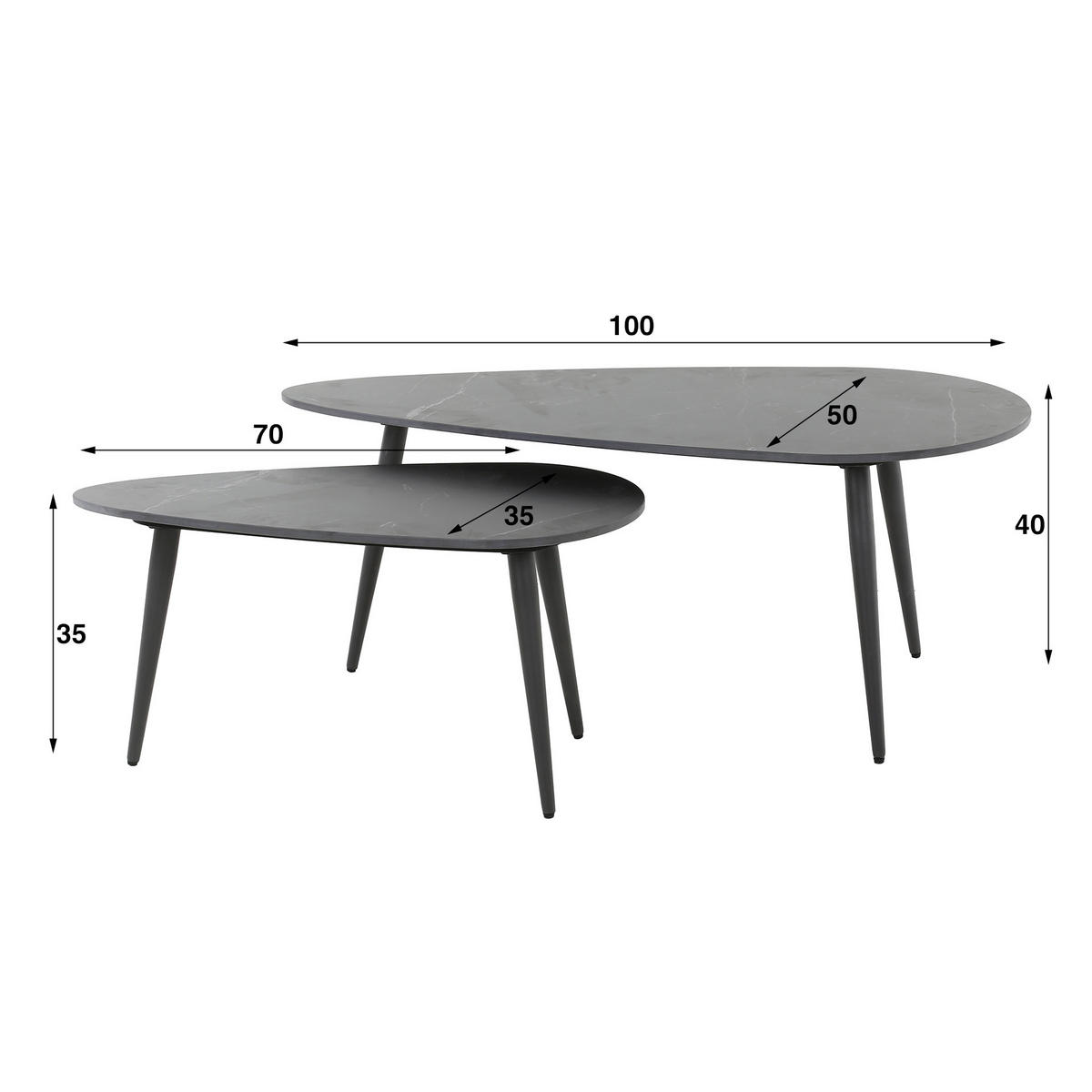 COUCHTISCH Cera Schwarz 50/100/40 cm 2er-Set - Schwarz, Keramik (50/100/40cm) - Hoyz Collection