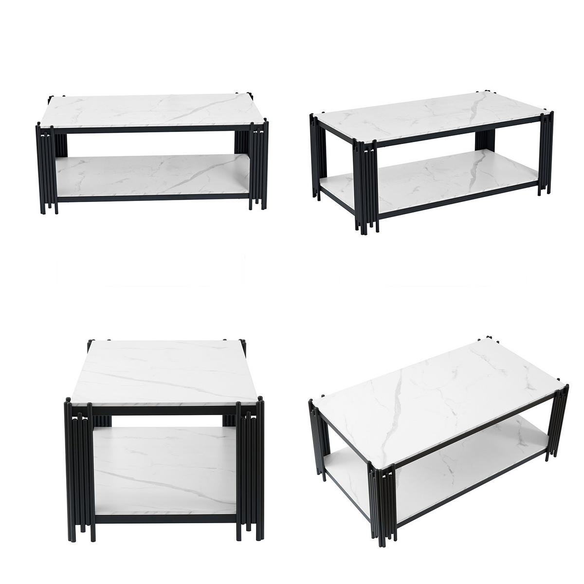 COUCHTISCH 2-stufig, Marmoroptik, Holzwerkstoff, Metallgestell, Weiß und Schwarz - Schwarz/Weiß, Holzwerkstoff (114/64/46cm) - Meubles Cosy